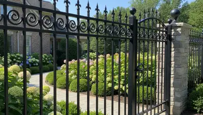 Black ornamental metal fence installation Bloomington IN by Chop Chop Landscaping showcasing expert craftsmanship