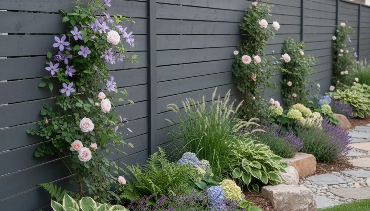 Bloomington IN fence with integrated landscape plantings by Chop Chop Landscaping