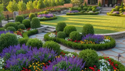 Full property landscape transformation with plants and hardscape in Bloomington, IN