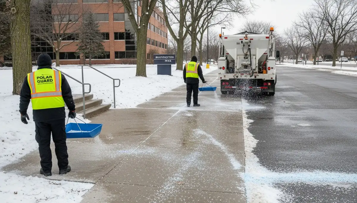 Professional de-icing and salt application on pavement by Chop Chop Landscaping in Bloomington, IN