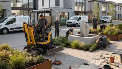 Landscaping crew providing lawn care and garden maintenance in Bloomington, IN