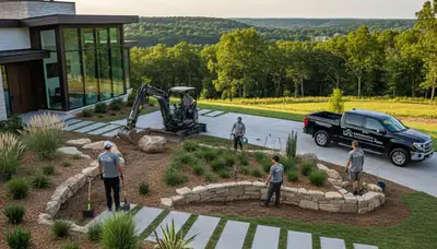 Landscaping crew serving Bloomington, IN with professional yard maintenance and landscape care