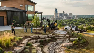 Landscaping crew providing professional yard maintenance in Bloomington, IN