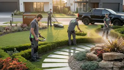Landscaping crew serving Bloomington, IN with professional lawn care and yard maintenance services