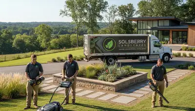 Landscaping crew providing lawn care service in Bloomington, IN