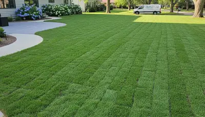 Freshly installed green sod lawn in Bloomington IN showcasing professional landscaping results