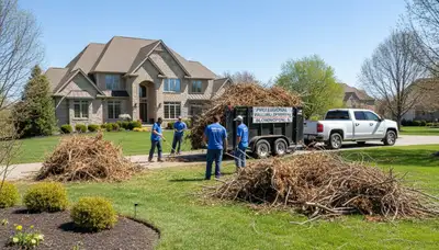 Technicians performing yard waste and branch removal in Bloomington IN with Chop Chop Landscaping