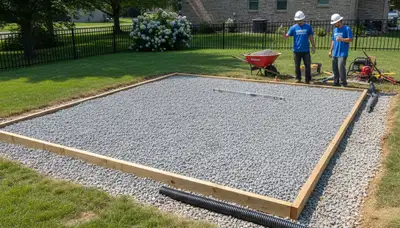 Professional shed foundation base prep with gravel pad in Bloomington, IN by Chop Chop Landscaping