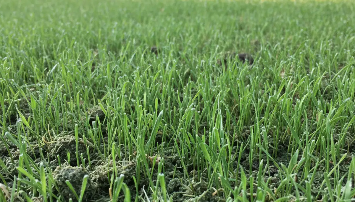Hydroseeded lawn seedlings sprouting in Bloomington, IN showing new grass growth from professional landscaping