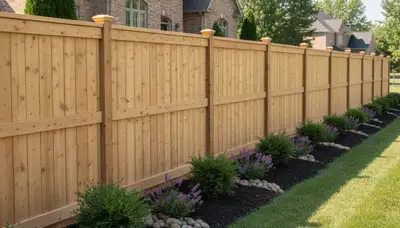 White privacy fence installation by Chop Chop Landscaping in Bloomington, IN showcasing expert craftsmanship